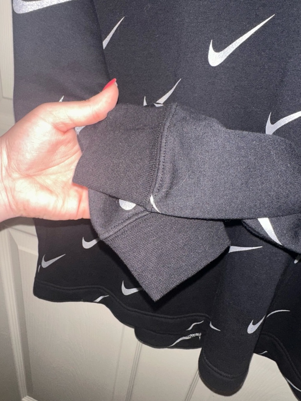 Nike Black Crewneck with Repeated White Swoosh Pattern NWOT L athleisure gym - Picture 5 of 9
